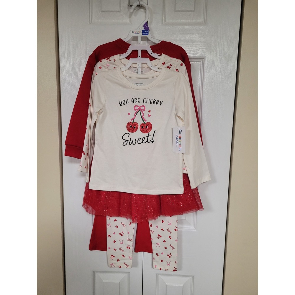 Garanimals 6 Piece Outfit Set Toddler Girls 4T Red Ivory NWT Cherry Love Tulle